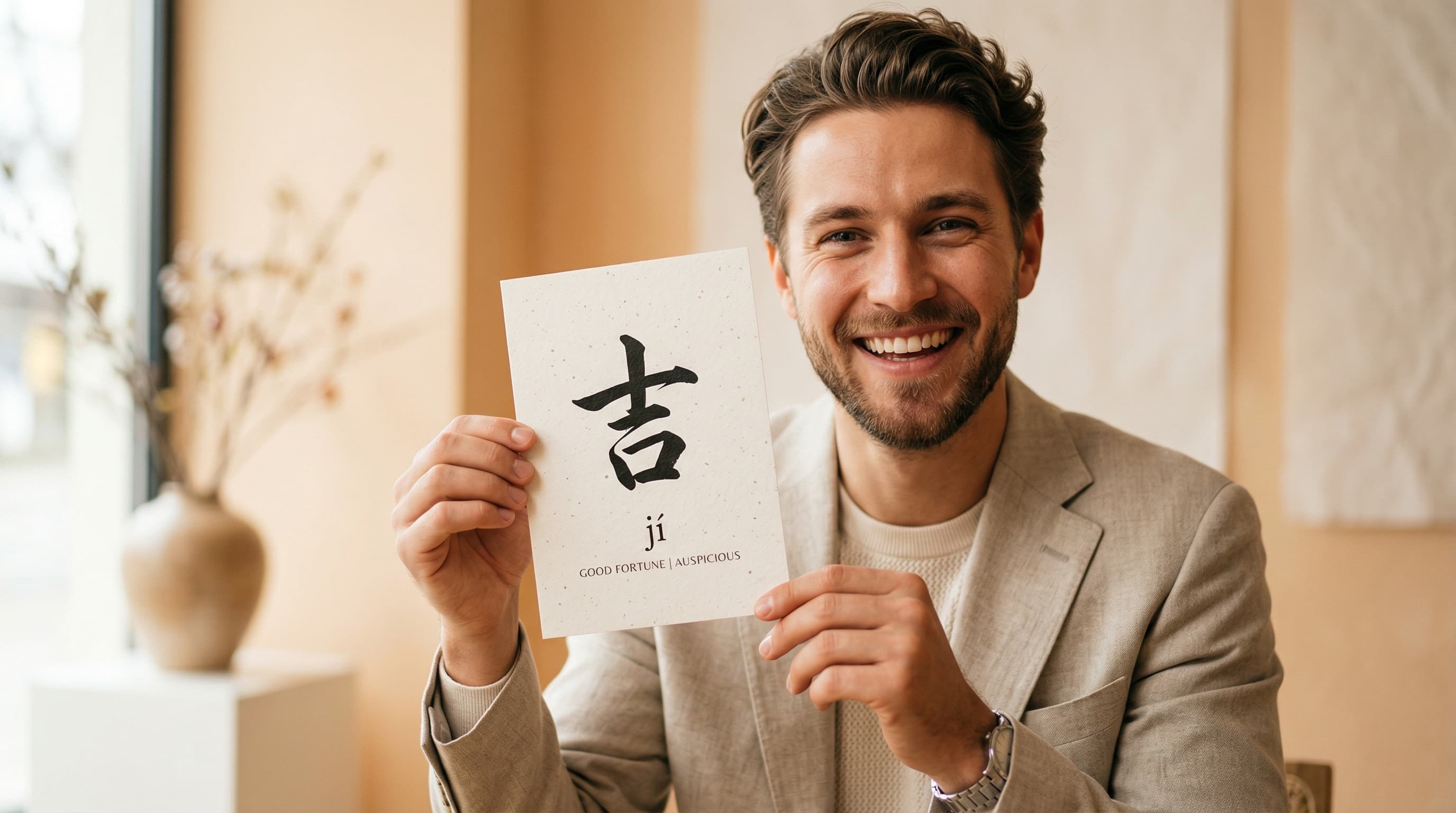 A stylish professional holding their authentic Chinese name card